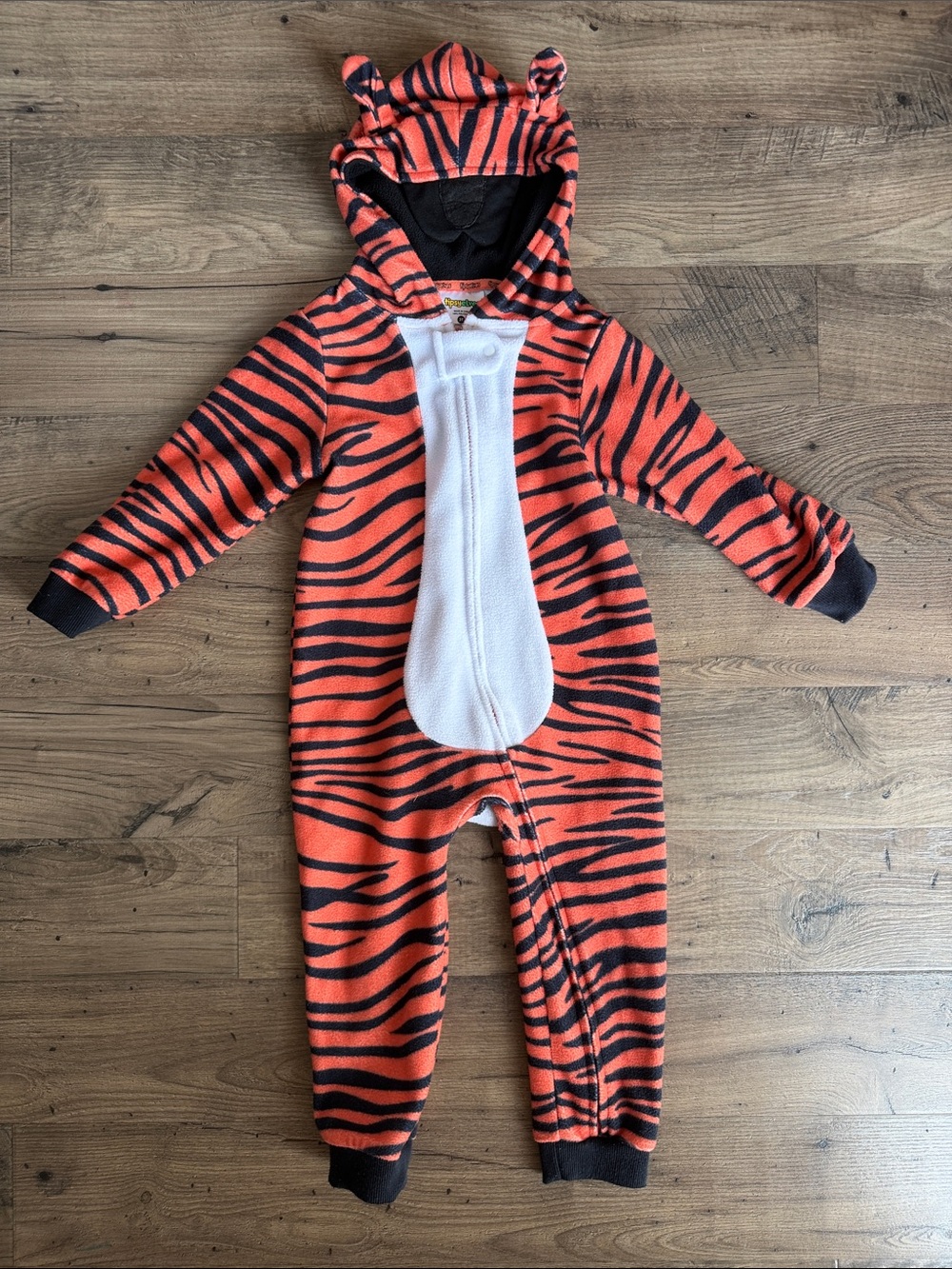 Kids Orange Tiger Stripe One-Piece Hooded Romper Halloween Costume 3T